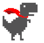 Miri's avatar: a pixel-art dinosaur in a red cape